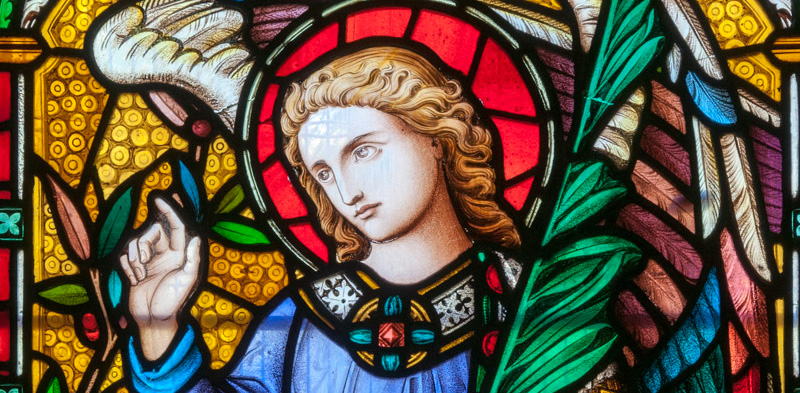 Stained glass angel by Lavers & Barraud.