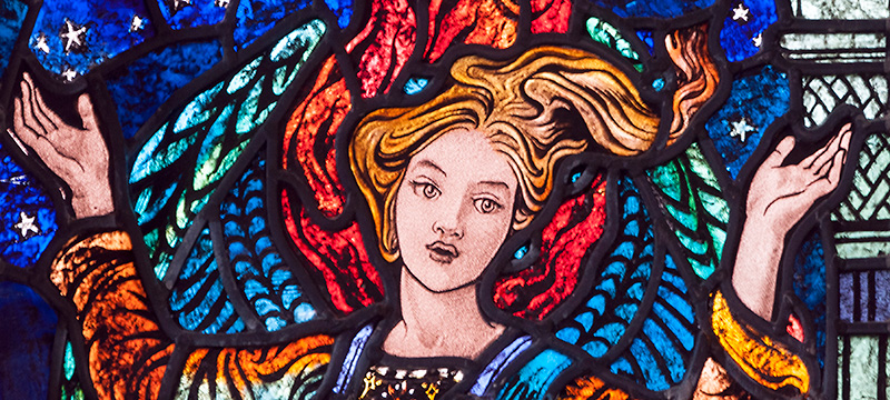 Stained glass angel by Karl Parsons.